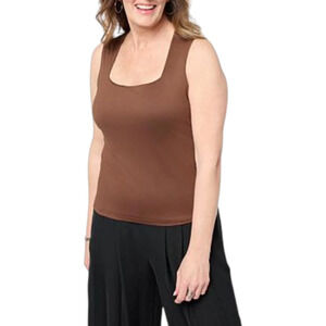 C Wonder Women's Yummy Knit Square-Neck Tank Cocoa - Regular